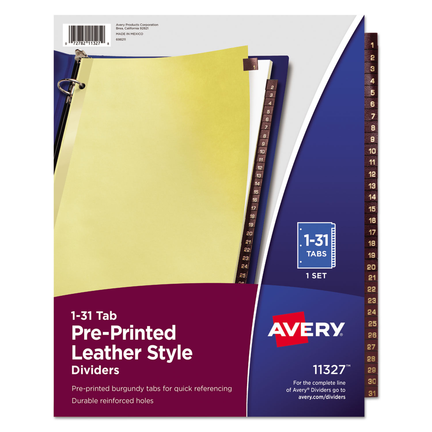 Preprinted Red Leather Tab Dividers with Clear Reinforced Binding Edge by Averyandreg; AVE11327