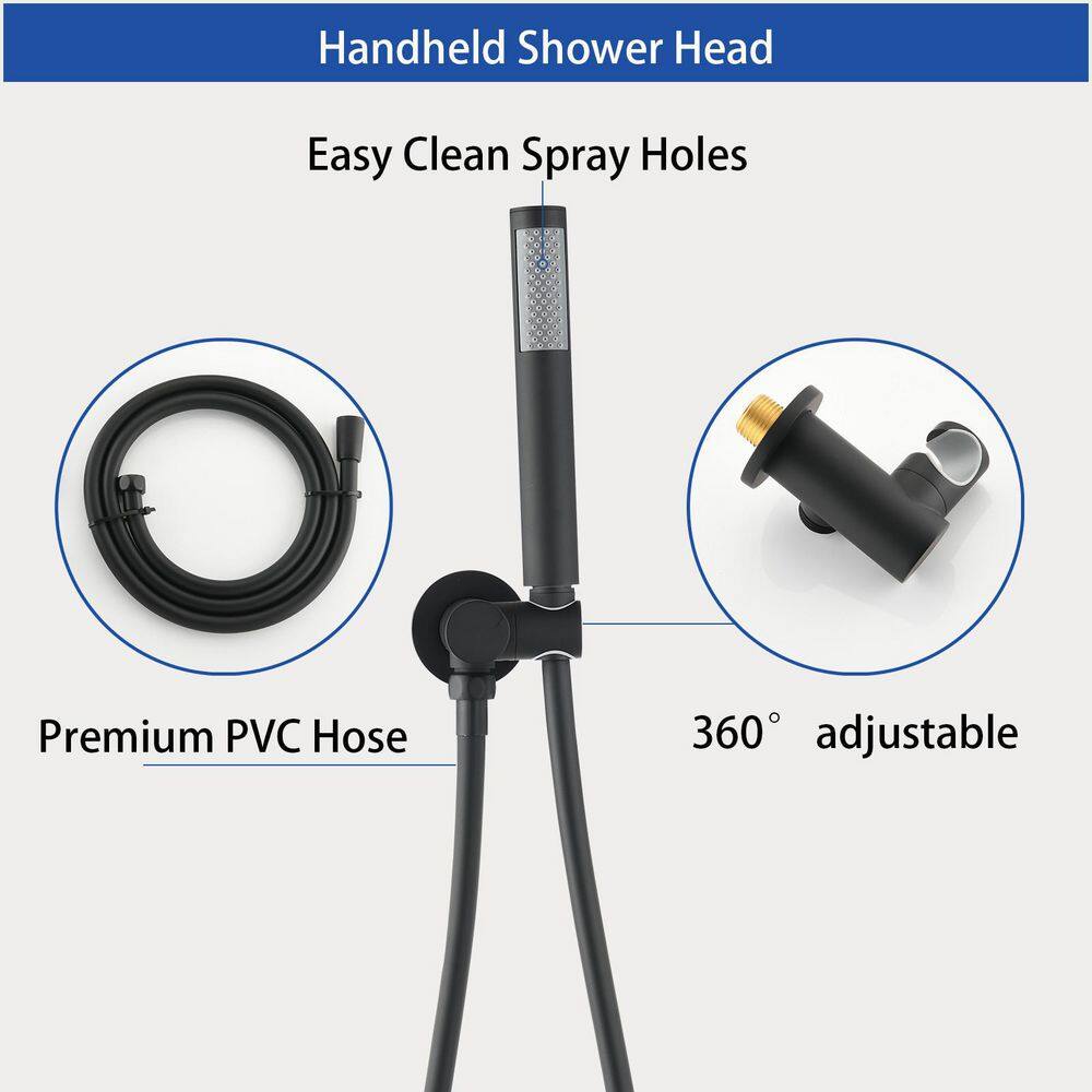 PROOX 2-Handle 2-Spray Wall Mount Tub and Shower Faucet with Handheld Shower in Matte Black (Valve Included) PRBDRX858MB