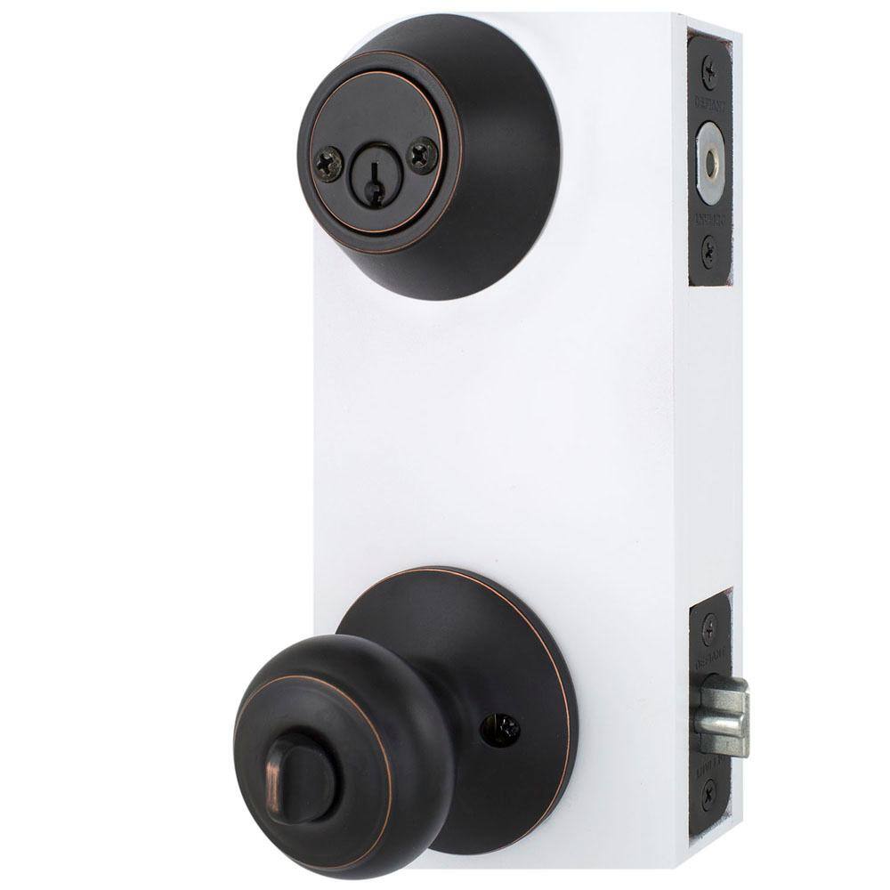 Defiant Hartford Aged Bronze Entry Knob and Double Cylinder Deadbolt Combo Pack BGX7L2B