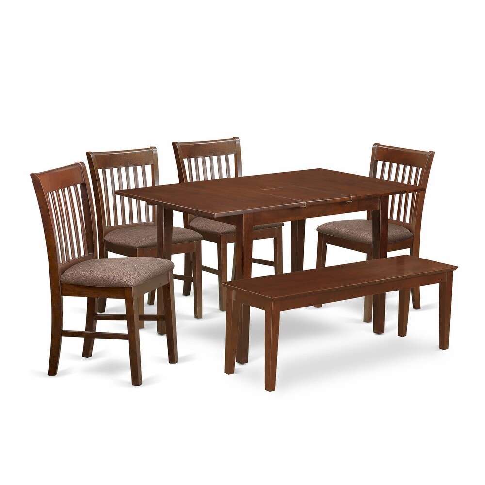 East West Furniture Dining Furniture Set Contains a Rectangle Table and Dining Chairs with a Bench (Chair Seat Type Options)