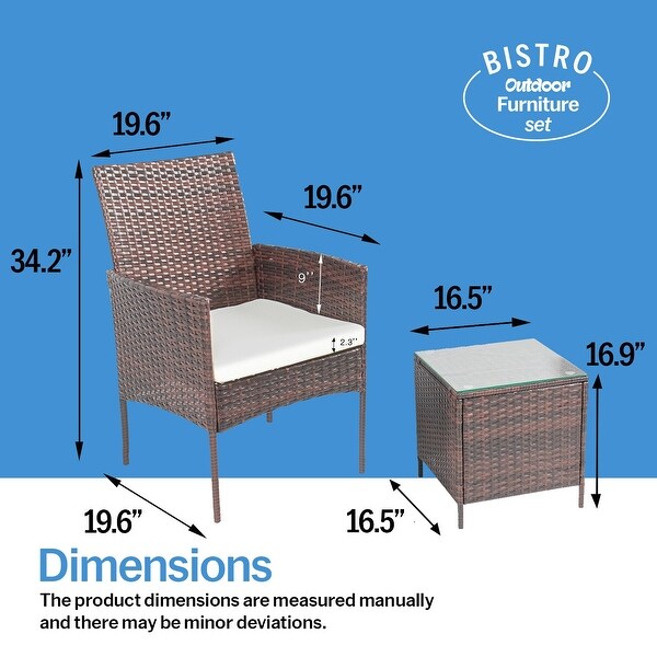 Pyramid Home Decor Rattan 3piece Patio Bistro Set