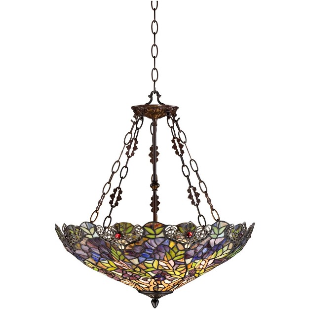 Wide Rustic Floral Garden Stained Glass 3 light Fixture For Dining Room House Foyer Kitchen Island