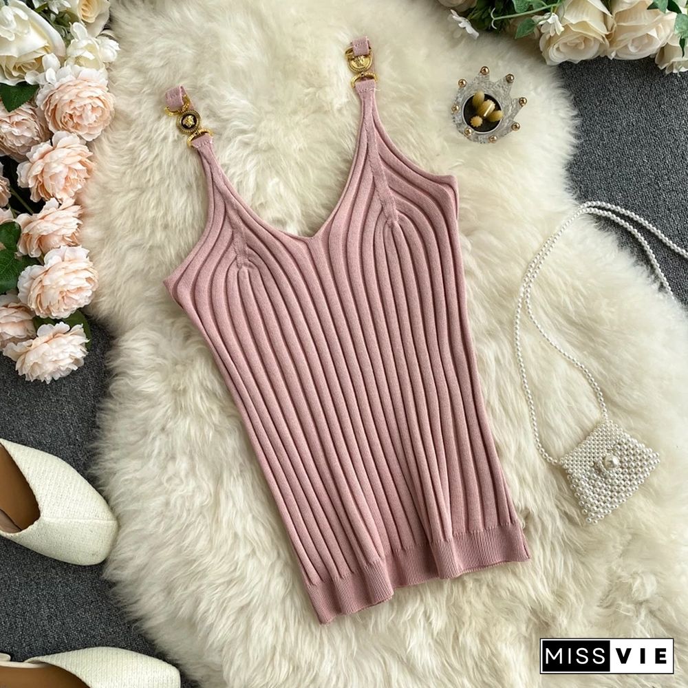 V-neck Halter Sexy Camisole Top Summer Women Sexy Off-Shoulder Solid Color Sleeveless Camis Women's Clothing Tanks Tops