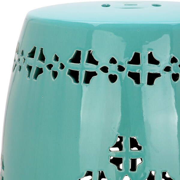 SAFAVIEH Quatrefoil Aqua Ceramic Decorative Garden Stool