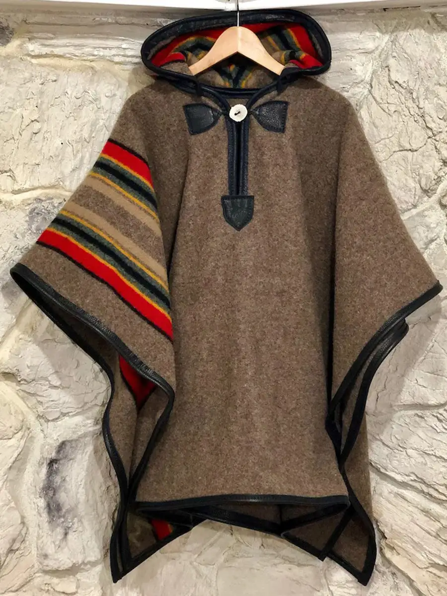 Men's Ethnic Style Color Contrast Patchwork Hooded Cloak