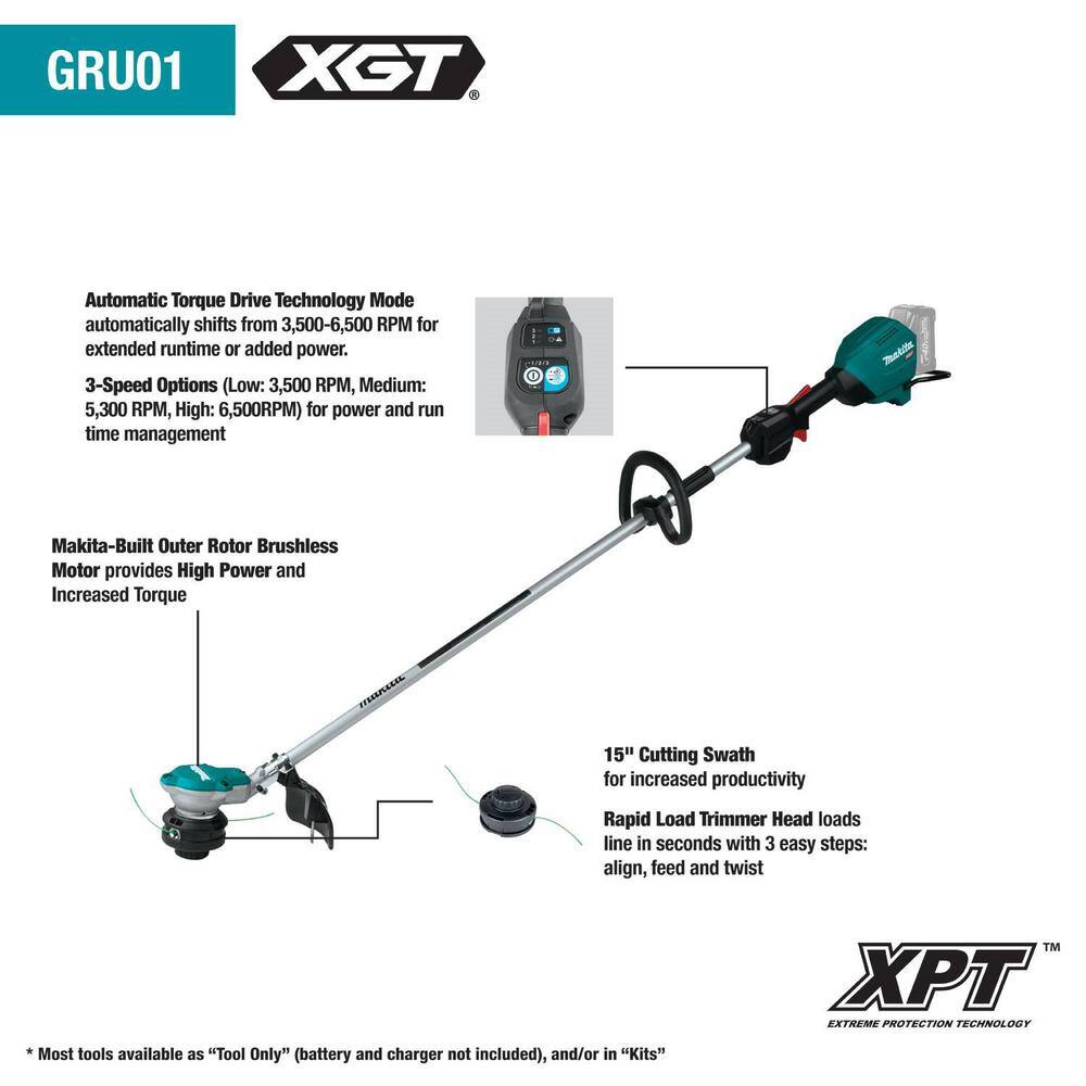 Makita 40V max XGT Brushless Cordless 15 in. String Trimmer Kit (4.0 Ah) with bonus 40V Max XGT 4.0Ah Battery GRU01M1-BL4040