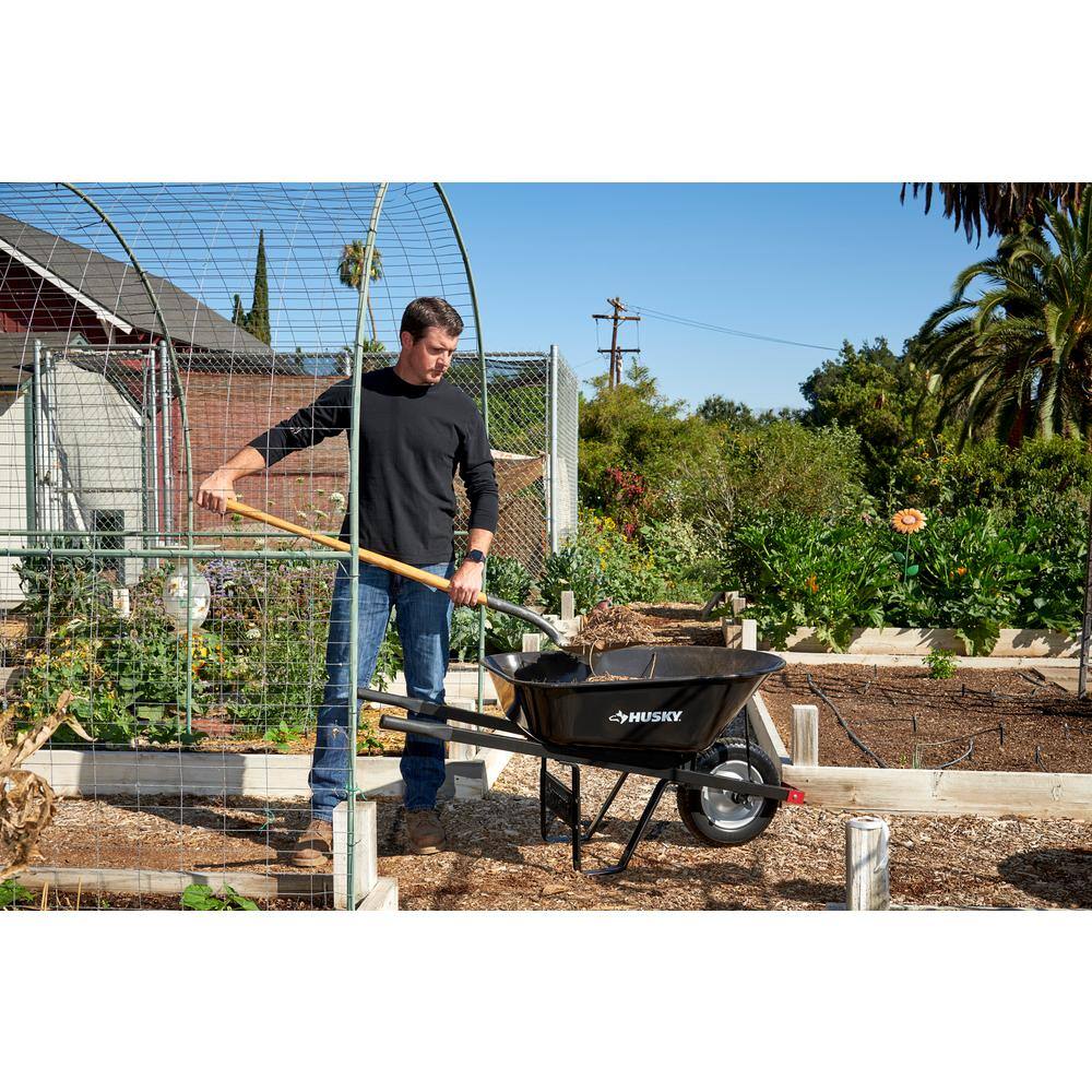 Husky 6 cu. ft. Steel Wheelbarrow with Flat Free Tire HWB3016