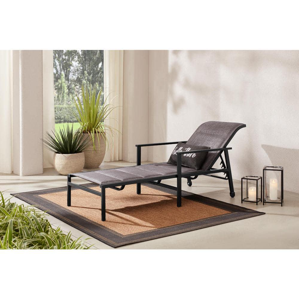 Hampton Bay High Garden Black Steel Padded Sling Outdoor Patio Chaise Lounge Chair