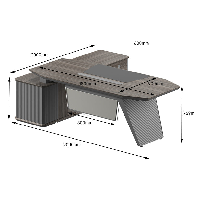 MADDOK Executive Desk with Right Return 200cm - Chocolate & Charcoal Grey