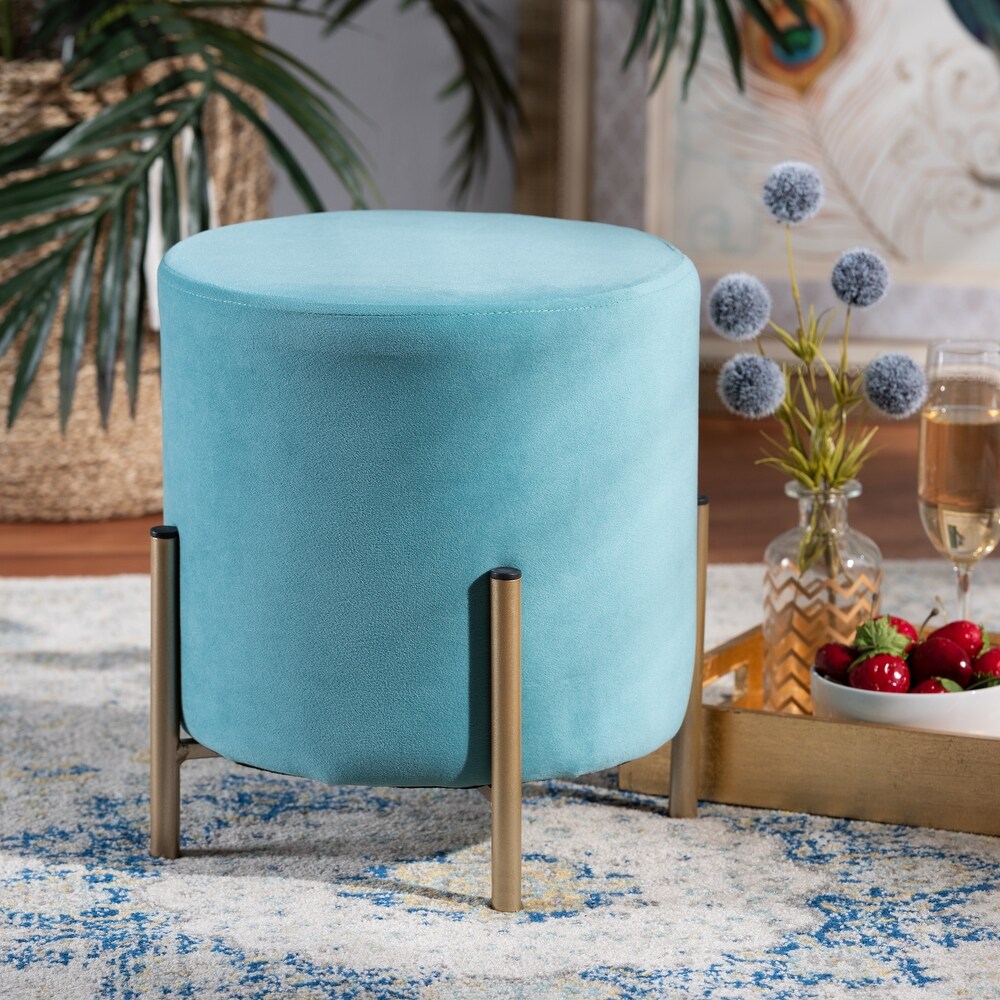 Thurman Contemporary Glam   Luxe Velvet Upholstered Metal Ottoman