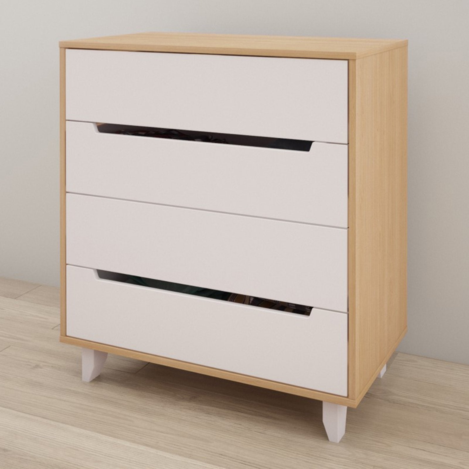 Nexera Modern 4 Drawer Chest in White and Natural Maple