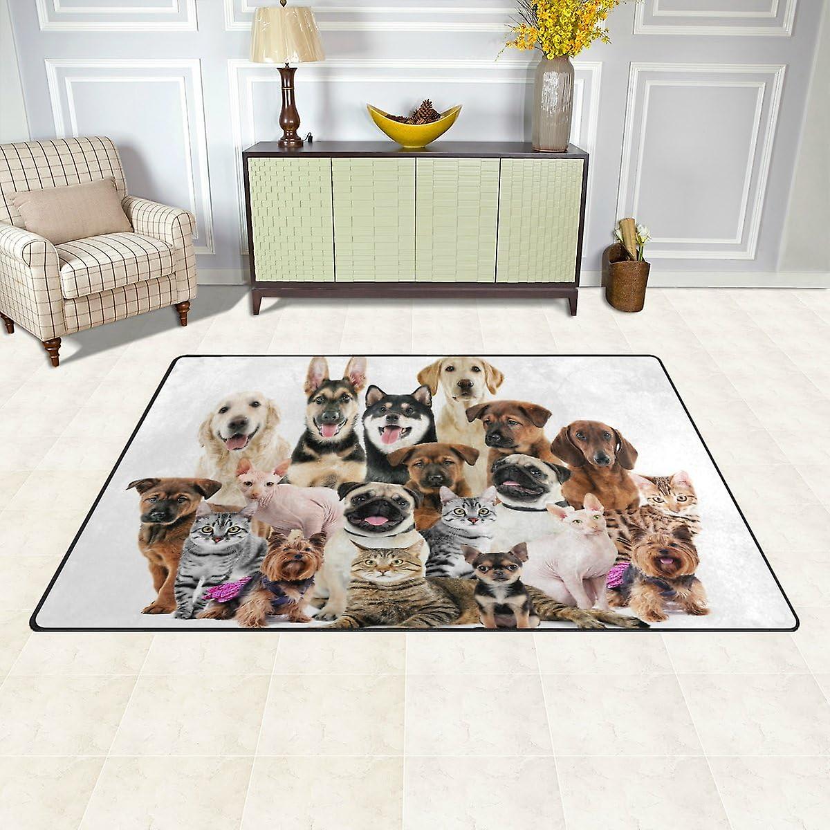 Cute Dog Cat Area Rug Pad - 31 X 20 Inch - 100% Light Weight Polyester Fabric For Living - Bedroom