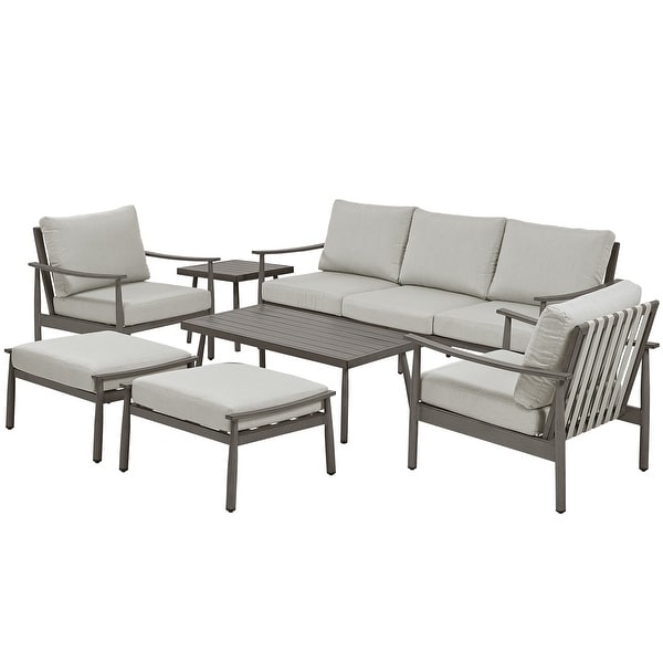 7Piece Aluminum Patio Conversation Set，3Seat Outdoor Couch with Ottomans and Coffee Table