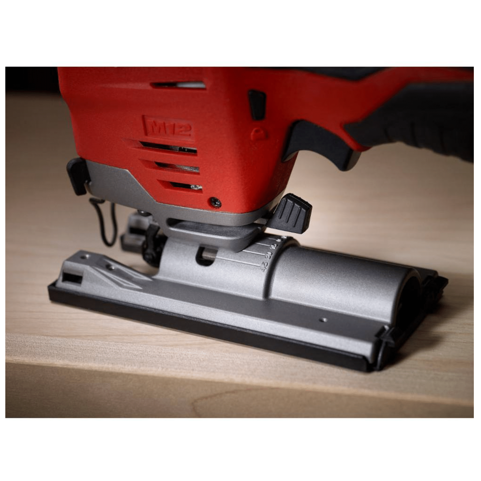 Milwaukee M12 12V Lithium-Ion Cordless Jig Saw with M12 3/8 in. Ratchet and 6.0 Ah XC Battery Pack (2445-20-2457-20-48-11-2460)