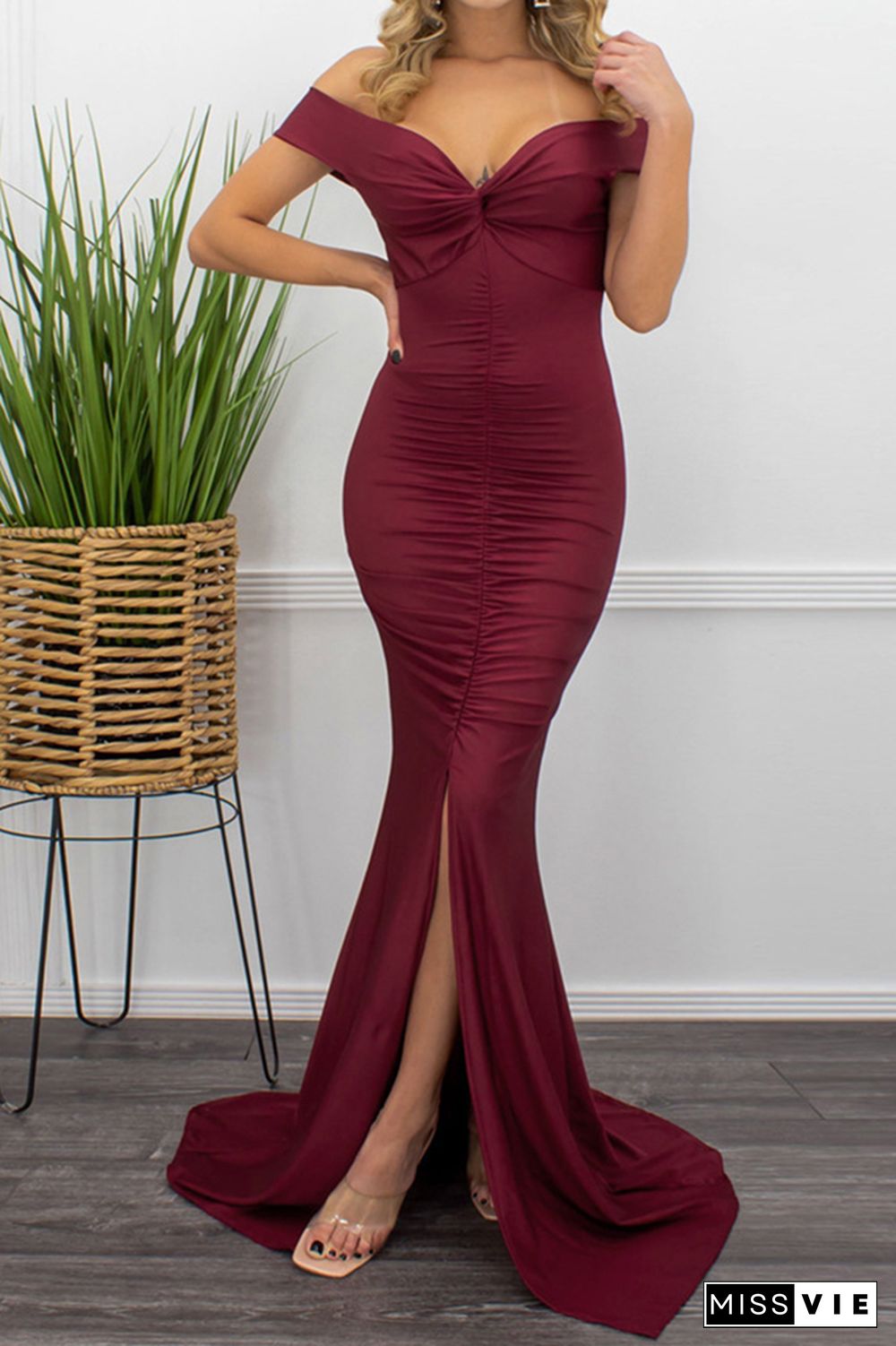 Off Shoulder Backless Evening Bodycon Dress Wholesale