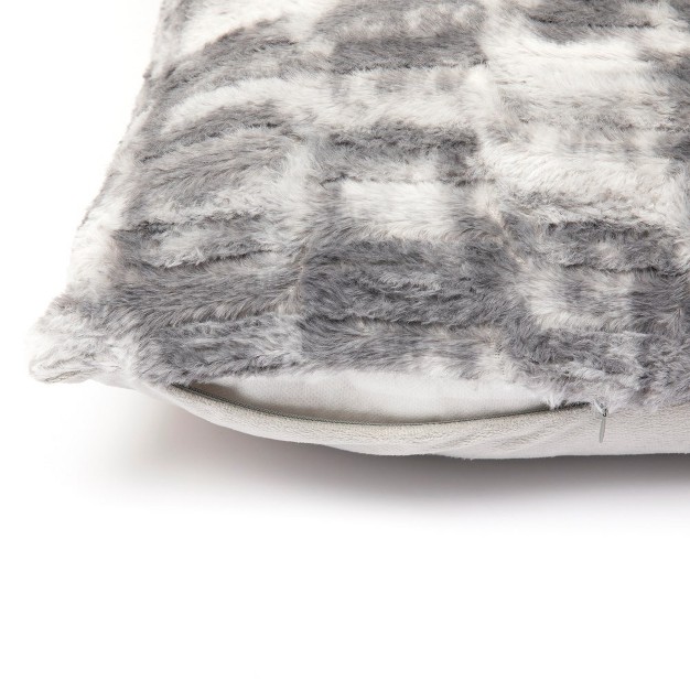 Cheer Collection Luxuriously Soft Faux Fur Throw Pillow With Inserts Set Of 2 Marble Gray