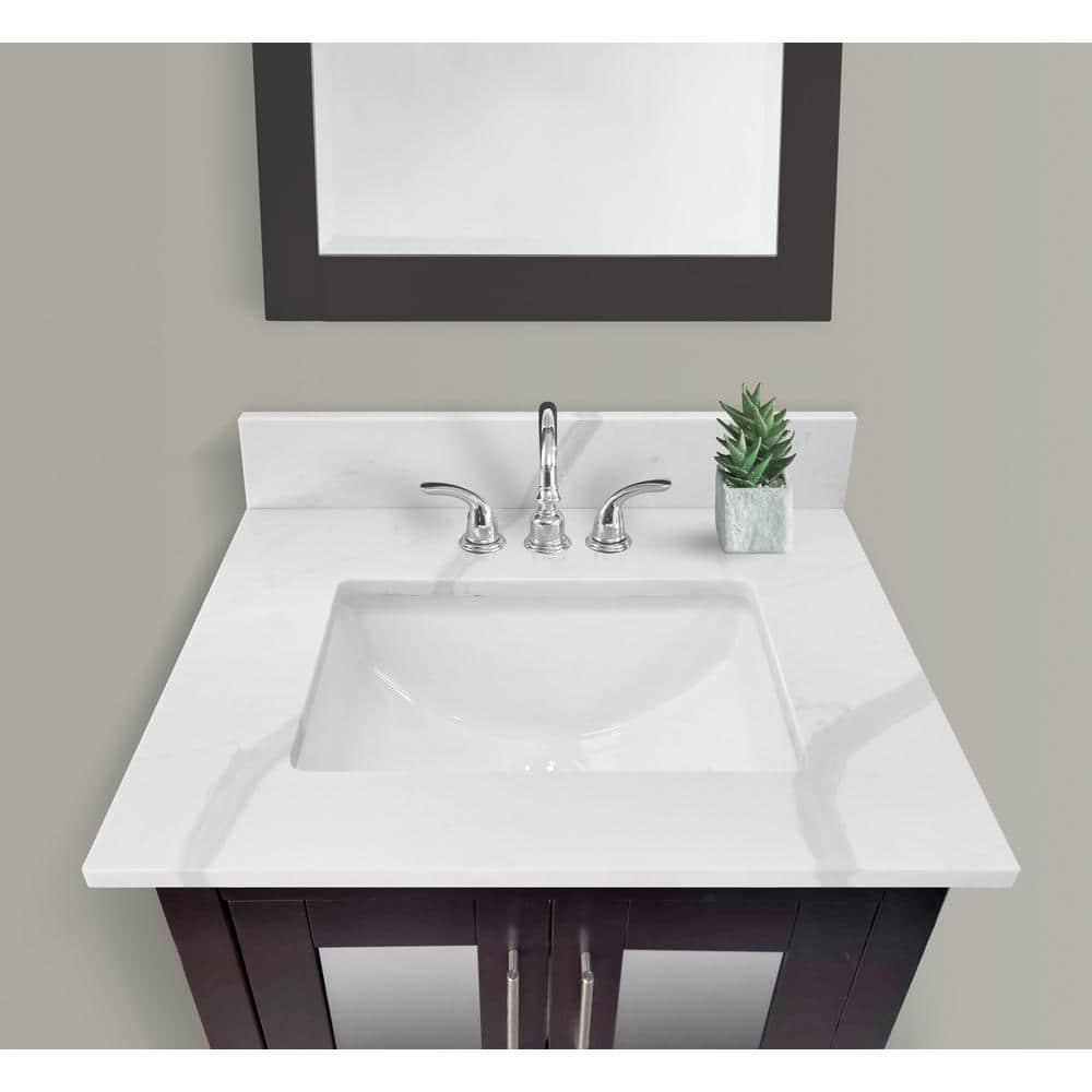 Home Decorators Collection 25 in W x 22 in D x 075 in H Quartz Vanity Top in Statuario White with White Basin