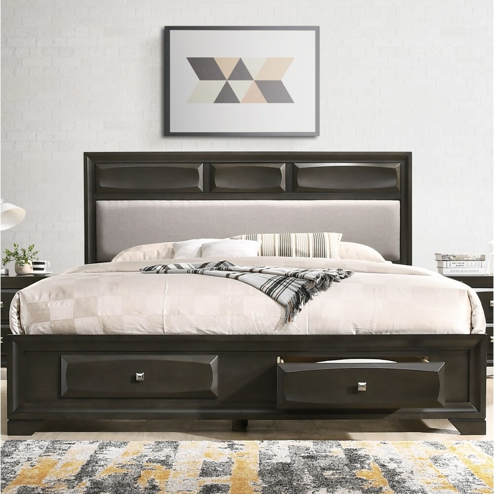 Roundhill Furniture Oakland Antique Grey Wood Storage Platform Bed