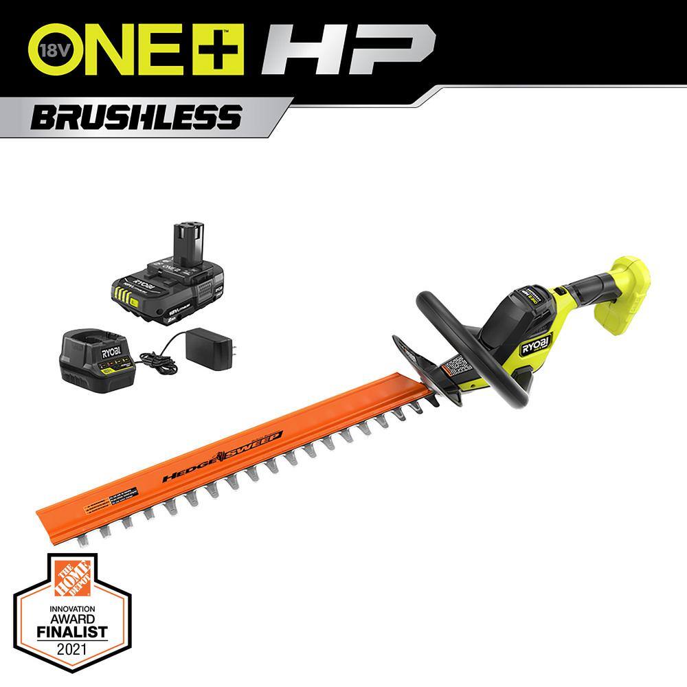 RYOBI ONE+ HP 18V Brushless 22 in. Cordless Battery Hedge Trimmer with 2.0 Ah Battery and Charger P2680