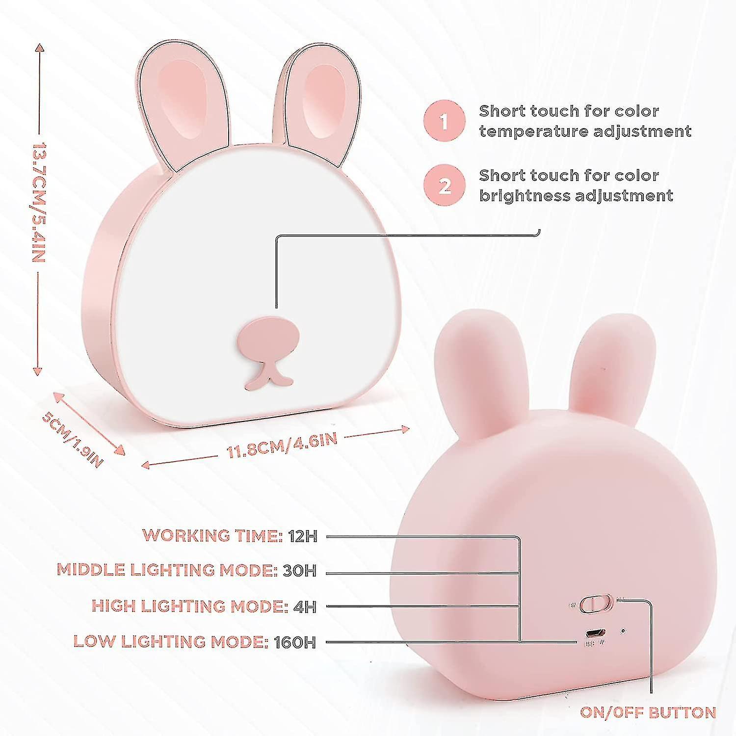 Touch Led Night Light Dimmable Cartoon Rabbit Bedside Light Touch Console Light With 3 Color Changin