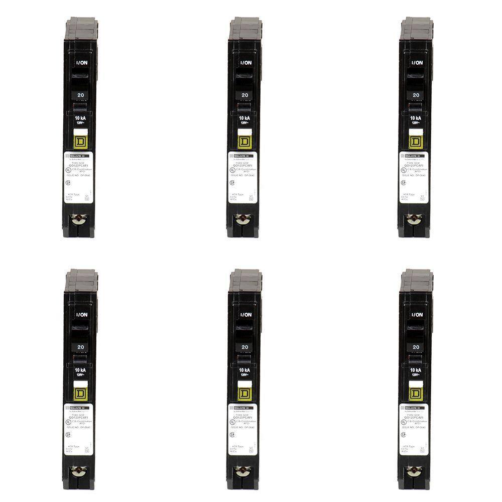 Square D QO 20 Amp Single-Pole Combination Arc Fault Circuit Breaker (6-Pack) QO120CAFIC6