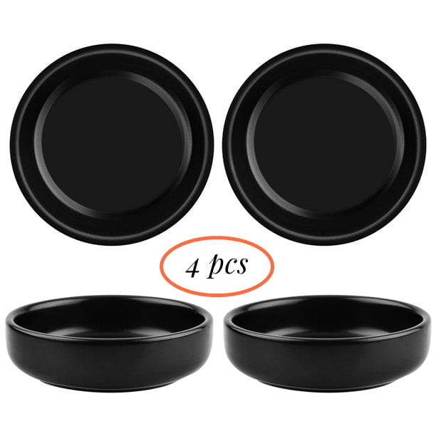 Gutsdoor 3.5 Ceramic Soy Sauce Dishes Set of 4 Small Porcelain Side Dish Multipurpose Single Color Black Seasoning Bowls