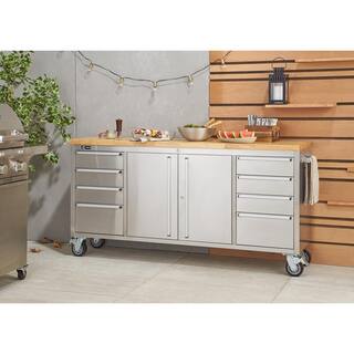 Trinity 6 ft. 8-Drawer Stainless-Steel Corner Rolling Mobile Workbench with Storage TLS-7204