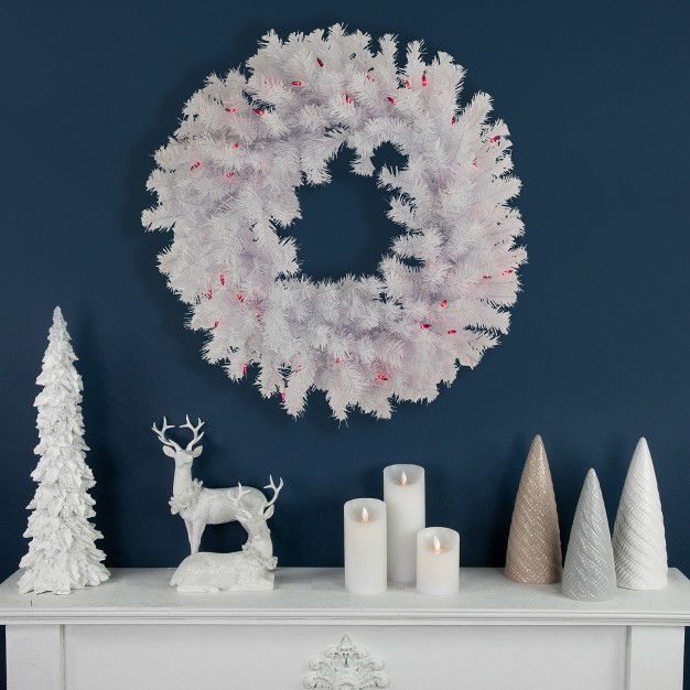 Northlight Pre lit Geneva White Spruce Artificial Christmas Wreath 24 inch Pink Lights