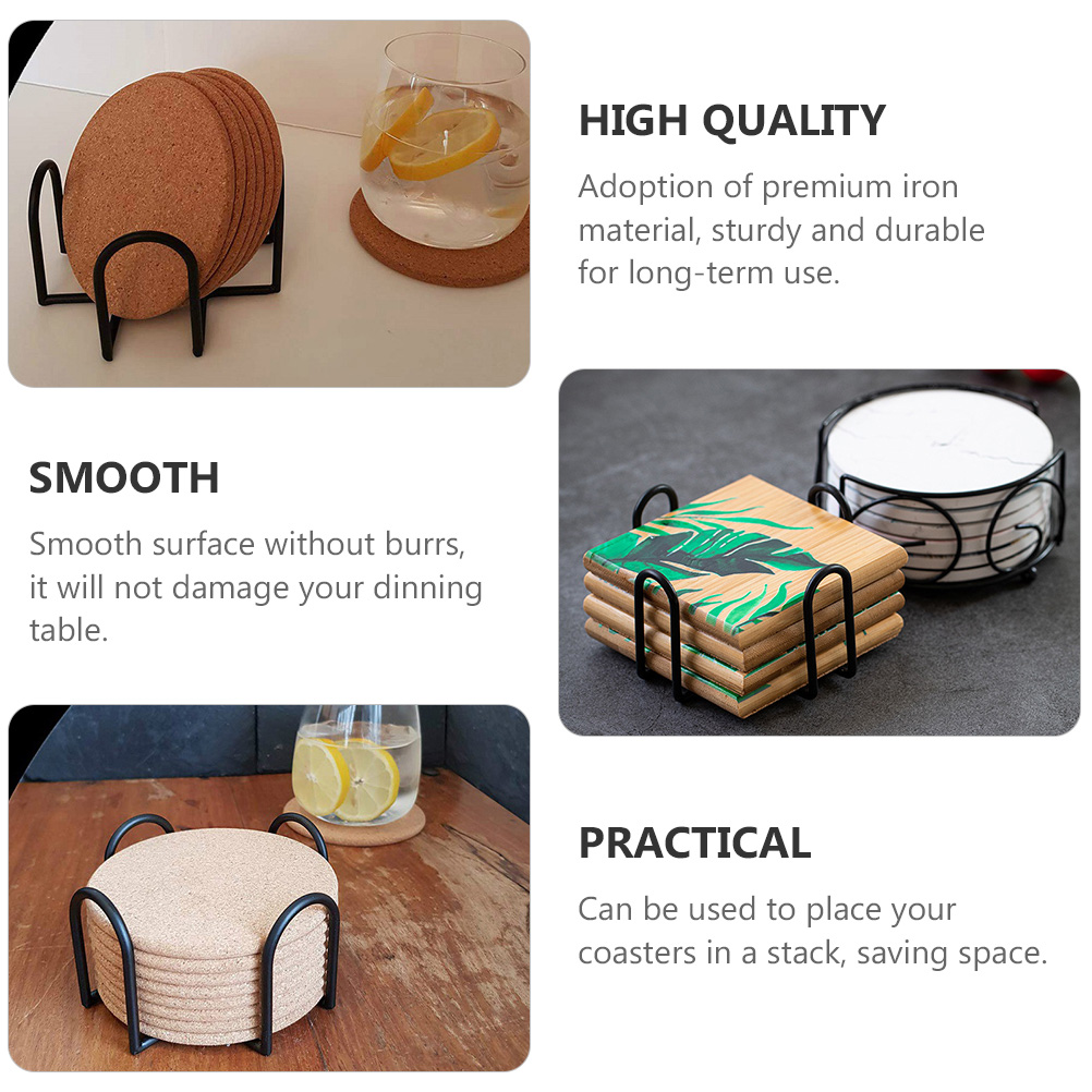 Frcolor Coaster Holder Coasters Cup Rack Stand Iron Storage Mat Shelf Plate Caddy Organizer Dish Mats Metal Round Display Drink