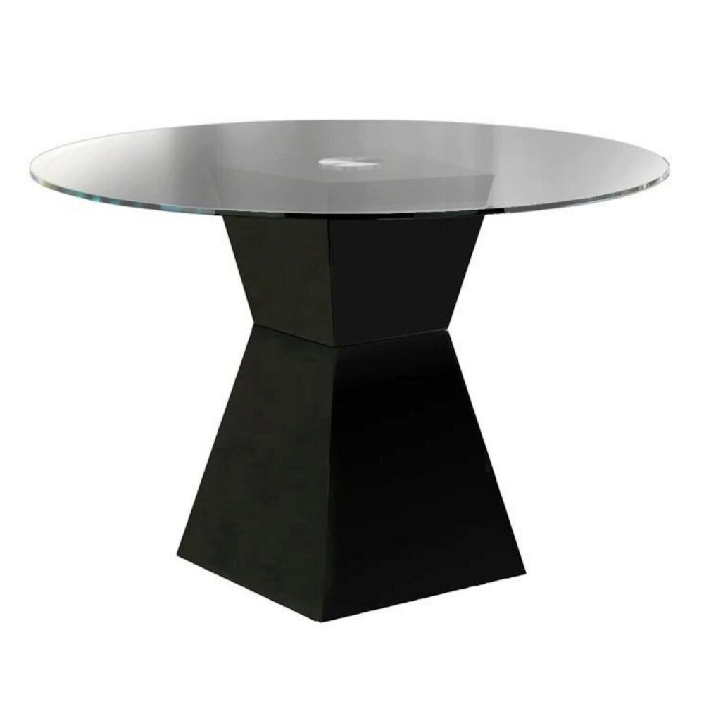 Contemporary Round Glass Dining Table with Square Pedestal Base  Black