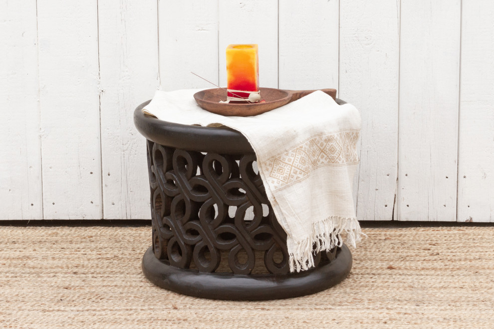 African Floral Carved End Table   Mediterranean   Side Tables And End Tables   by De cor  Houzz