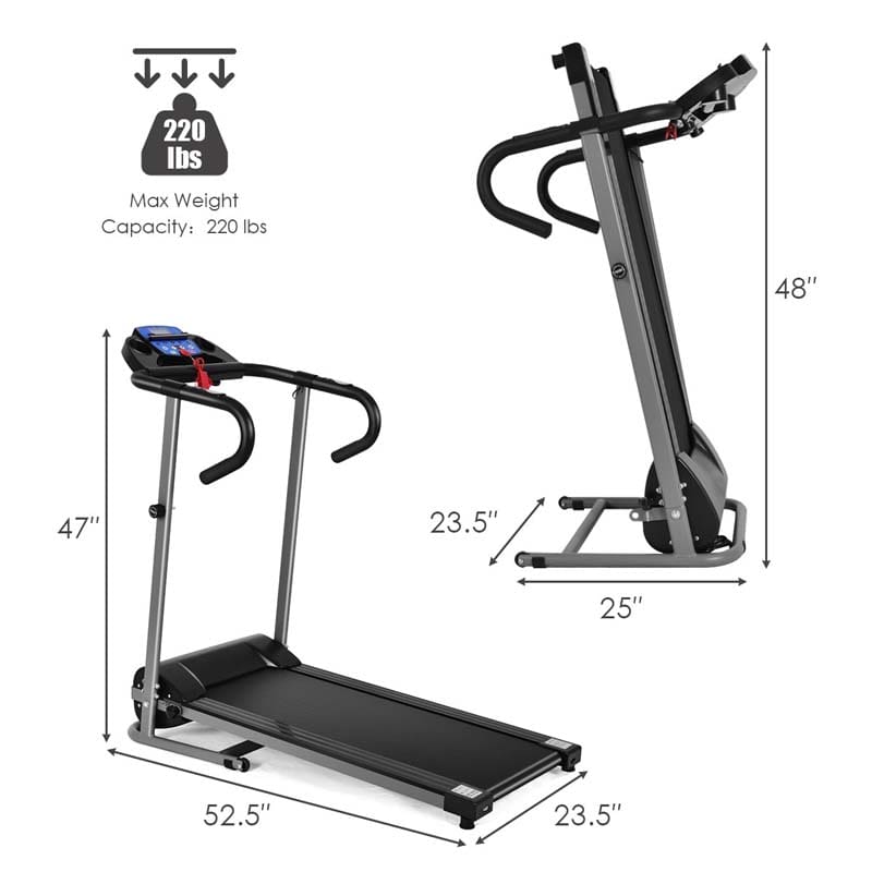 Electric Folding Treadmill, Motorized Jogging Running Machine with LCD Monitor & Device Holder, Heart Rate Sensor