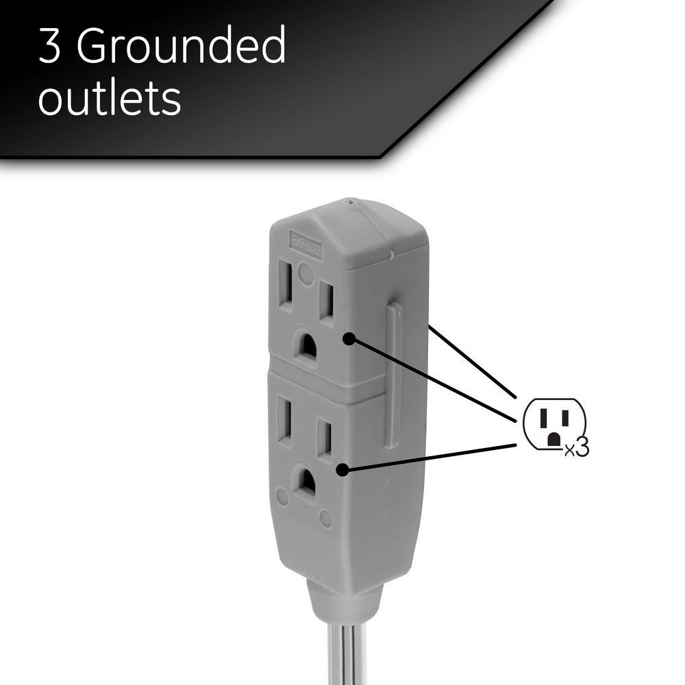 GE 15 ft. 3-Outlet Grounded Office Cord with Right Angle Plug Gray 43026