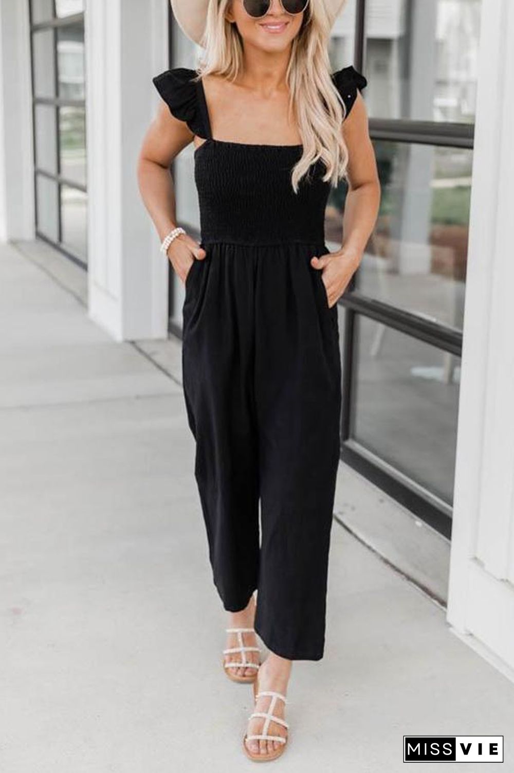 Perfectly Poised Smocked Detail Jumpsuit