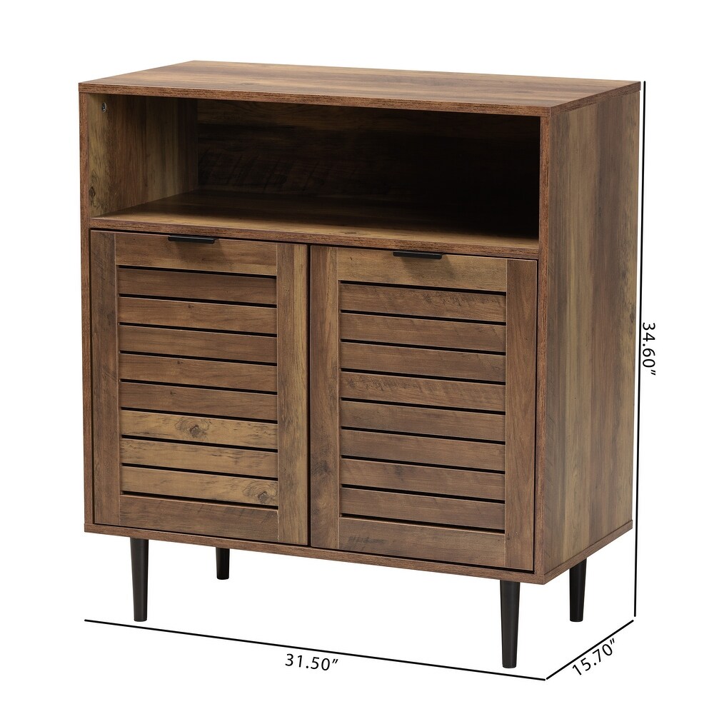 Baylah Mid Century Modern Natural Brown Finished Wood and Black Metal 2 Door Sideboard