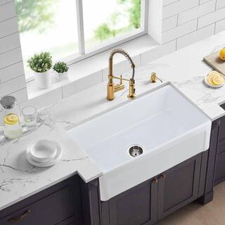 EPOWP 30 in. Farmhouse Apron Single Bowl White Fireclay Workstation Kitchen Sink without Faucet LX-JY285R