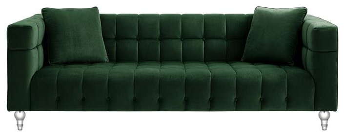 Adalyn Sofa Hunter Green Velvet  Biscuit Tufted Lucite Leg   Traditional   Sofas   by Homesquare  Houzz