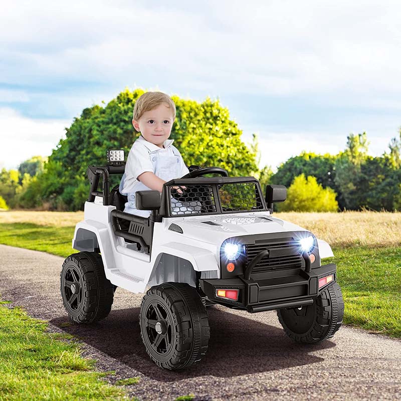 12V Kids Ride On Truck Car Battery Powered Electric Vehicle RC with Mesh Windshield & Bright Headlights