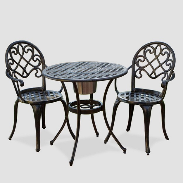 Angeles 3pc Cast Aluminum Bistro Set Copper Christopher Knight Home