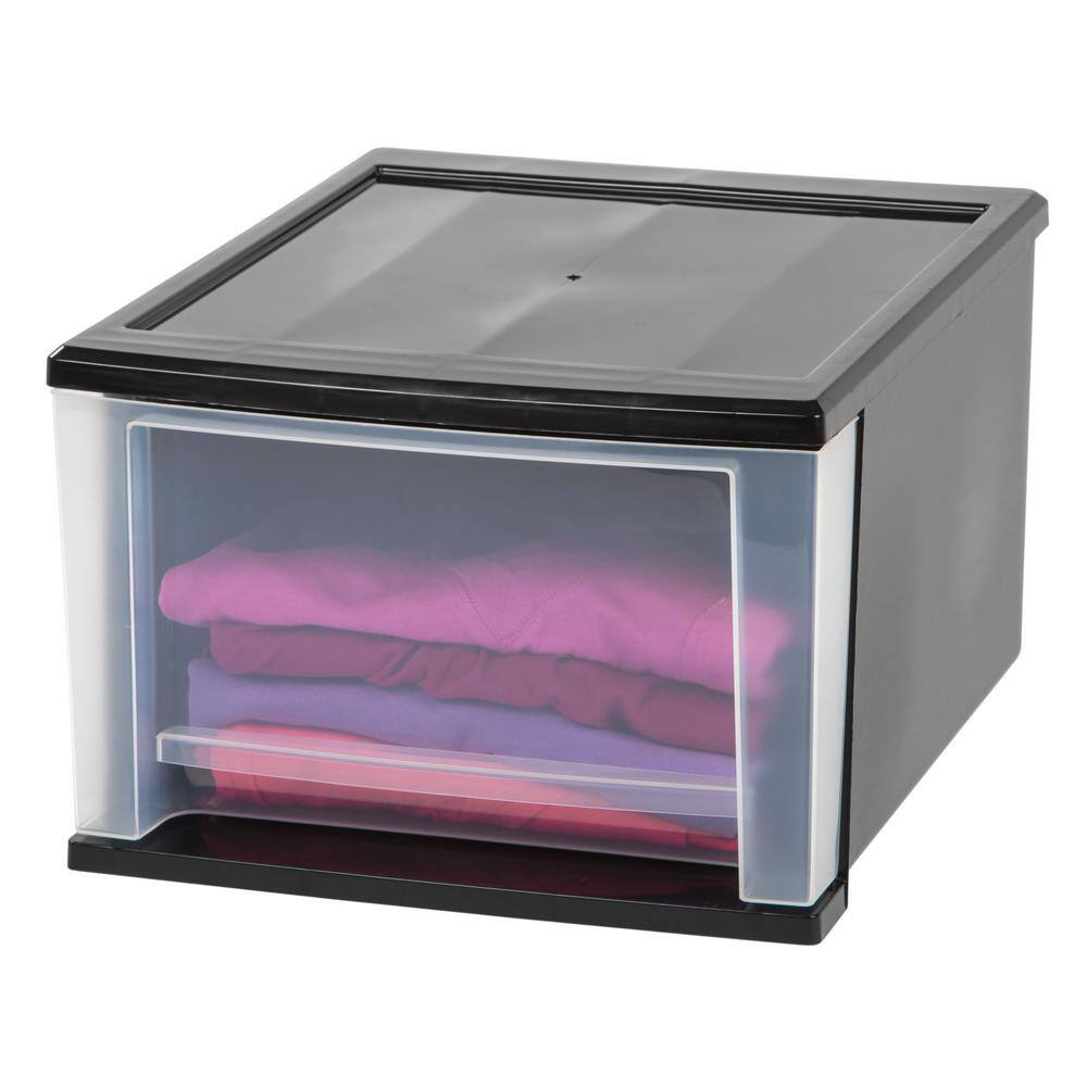 IRIS 17 Qt. Stacking Storage Bin in Black 129805