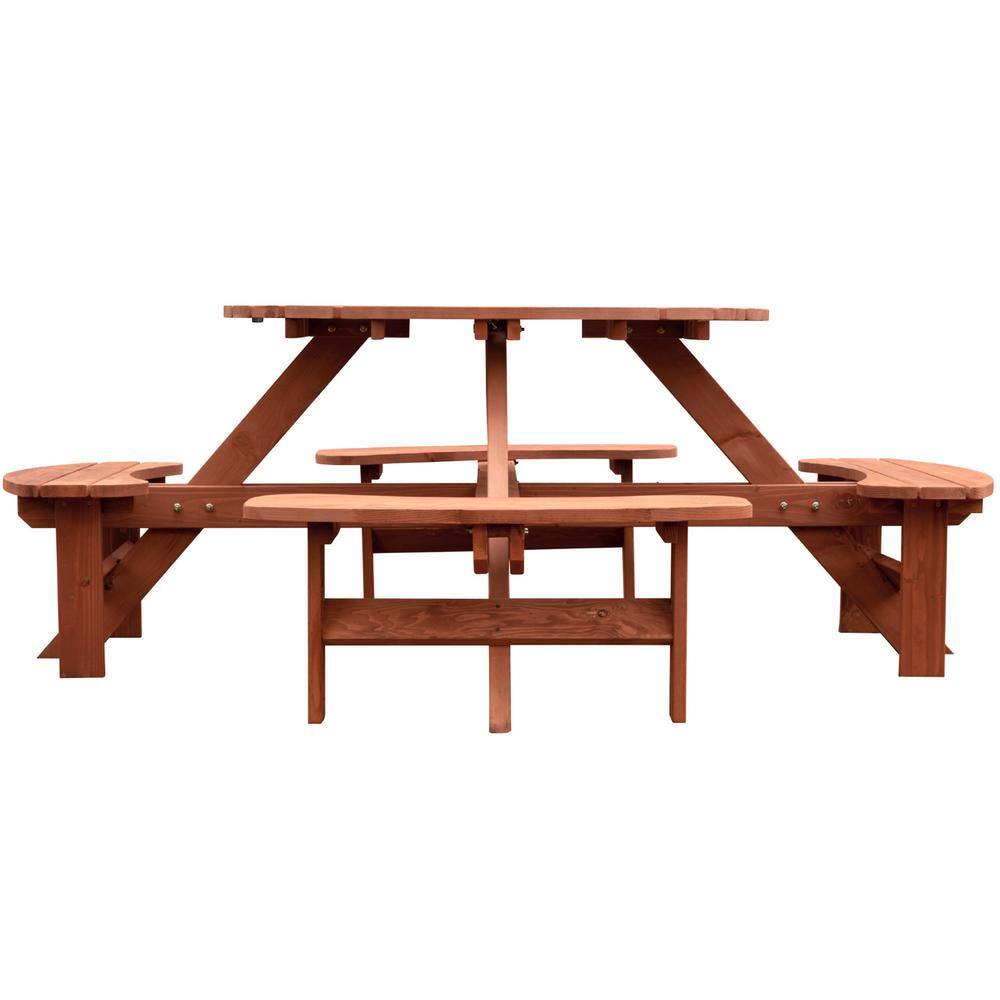 Leisure Season Round 82 in. W x 82 in. D x 30 in. H Wooden Brown Picnic Table RPT8230