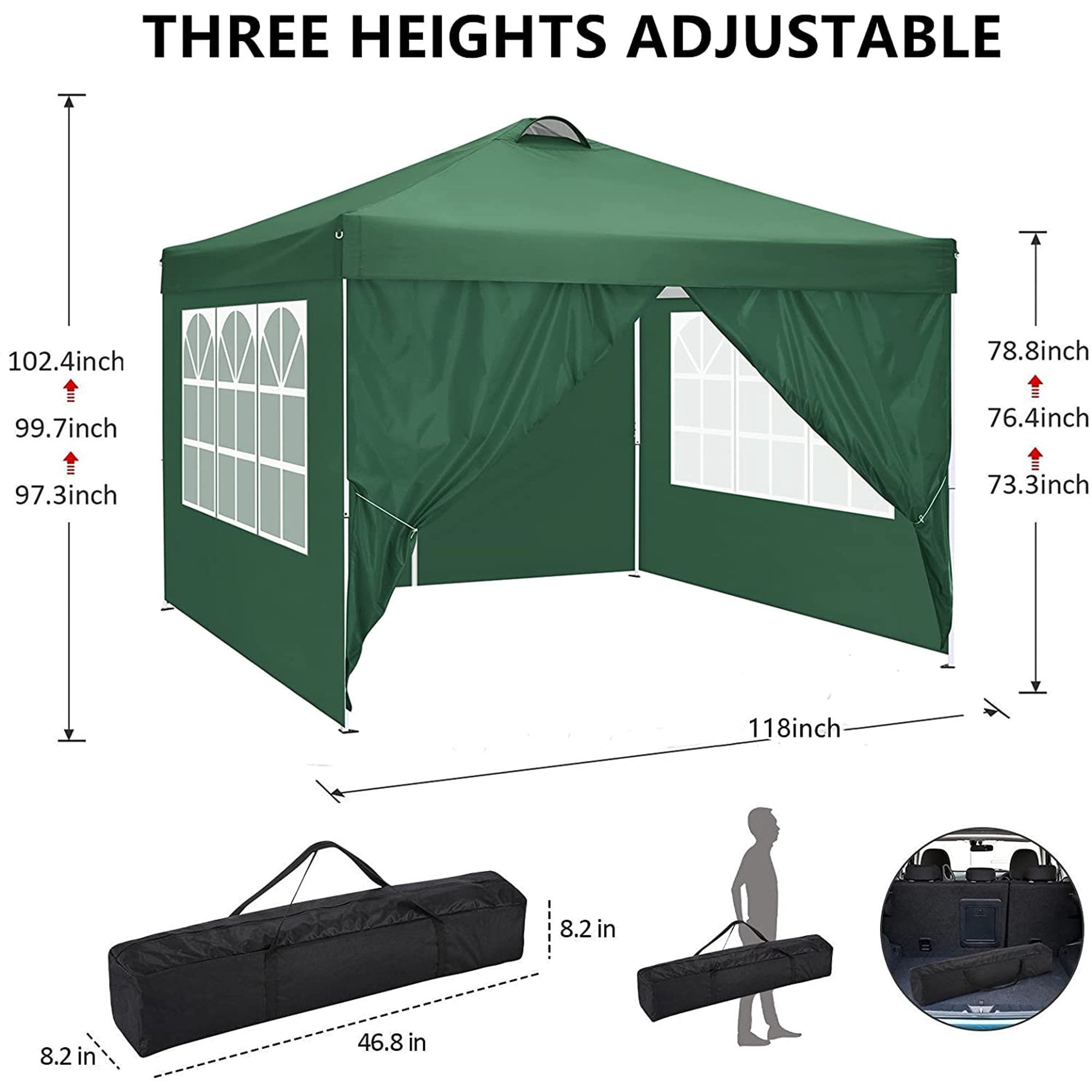 10' x 10' Straight Leg Pop-up Canopy Tent Easy One Person Setup Instant Outdoor Canopy Folding Shelter with 4 Removable Sidewalls, Air Vent on The Top, 4 Sandbags, Carrying Bag, Green