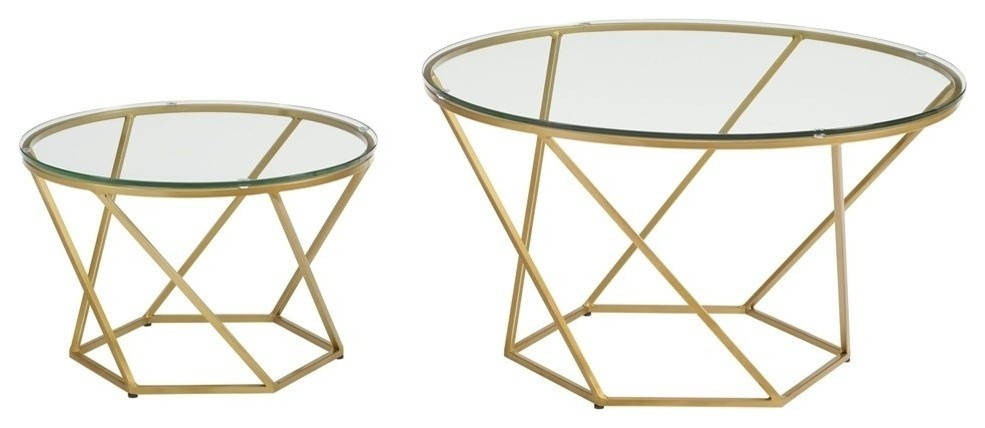 Geometric Glass 2 Piece Nesting Coffee Table Set   Contemporary   Coffee Table Sets   by Walker Edison  Houzz