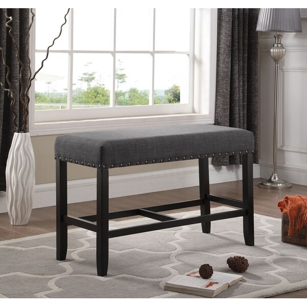 Biony Gray Fabric Counter Height Dining Bench with Nailhead Trim