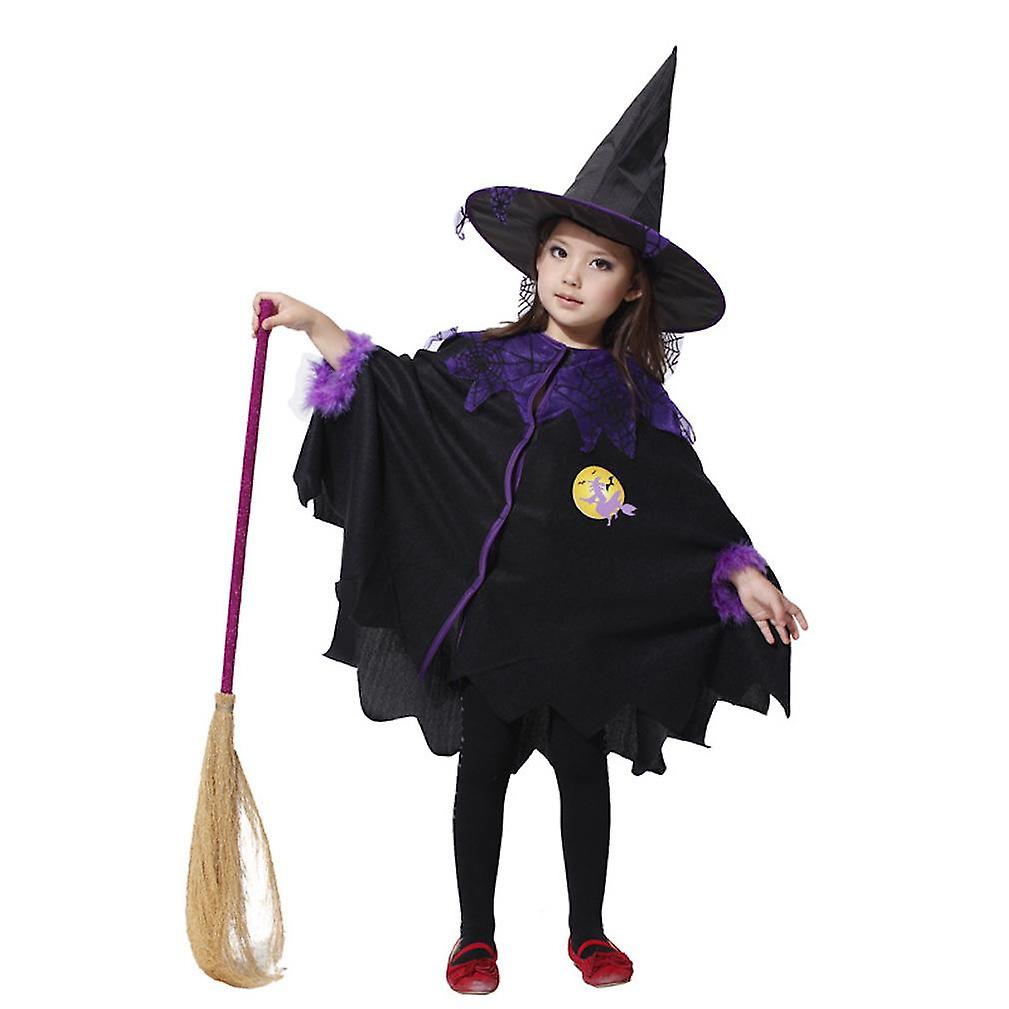 2 Pcs Kids Cosplay Witch Poncho Set Halloween Cape And Hat Show Costume