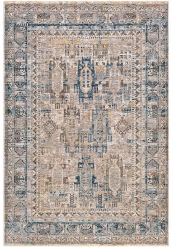 Mirabel 5 x 8 Traditional Navy Denim and Cream Area Rug