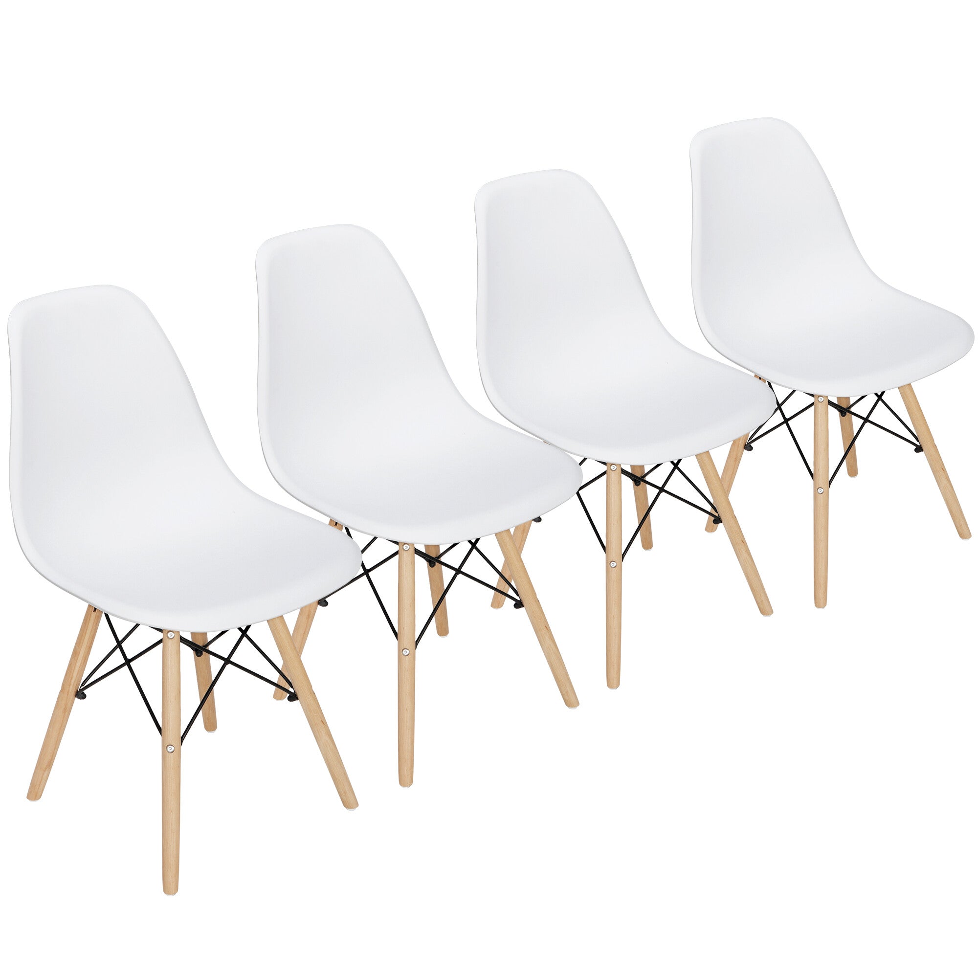 HomGarden Set of 4 Dining Chair， Plastic Side Chair Wood Legs White