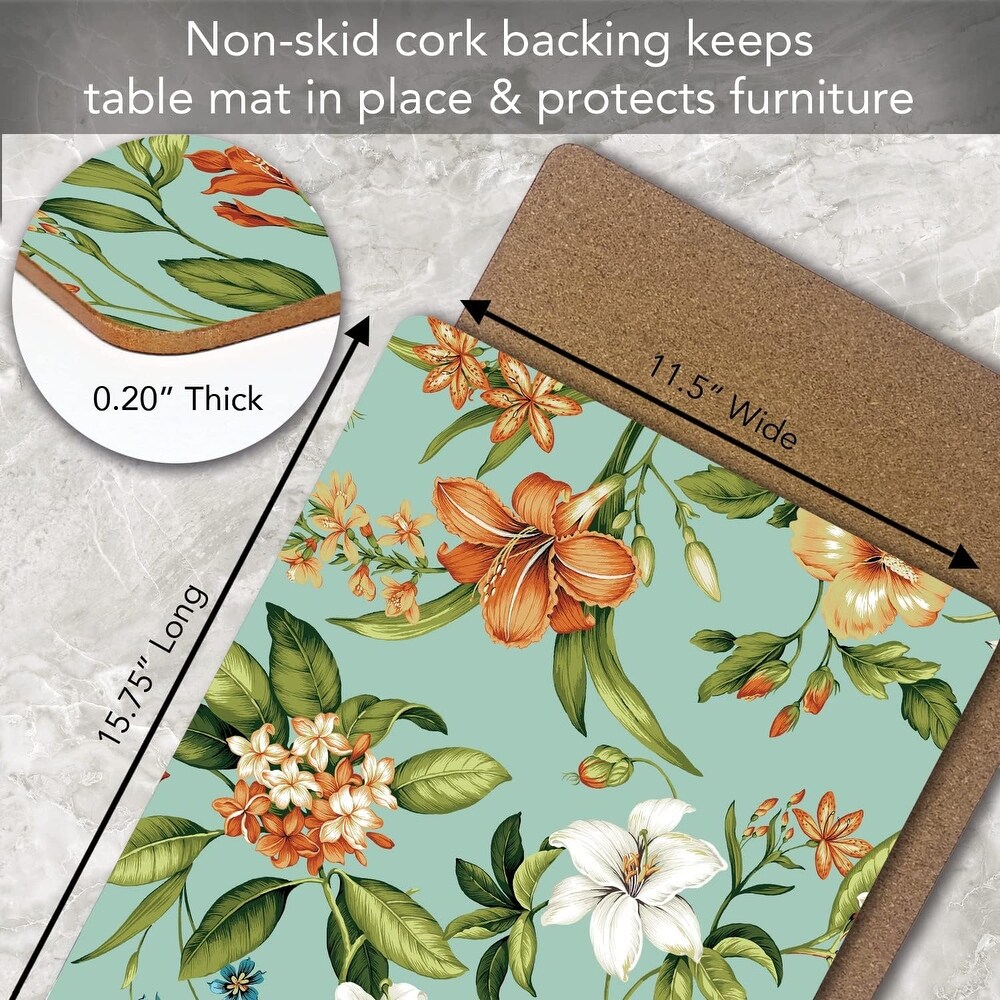 Temple of Flora Decorative Hardboard Cork Back Tabletop Placemats  4 Pack  Manufactured in The USA  Heat Tolerant