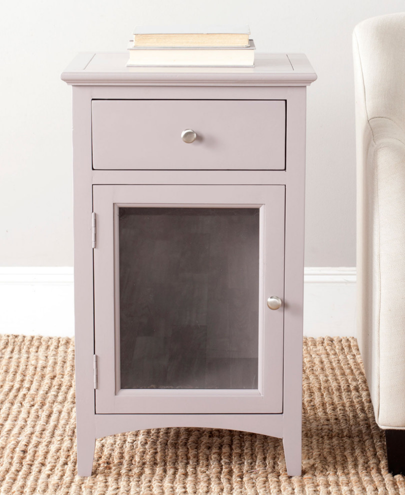 Keith One Drawer End Table With Glass Cabinet Gray Mauve   Modern   Side Tables And End Tables   by Virgil Stanis Design  Houzz