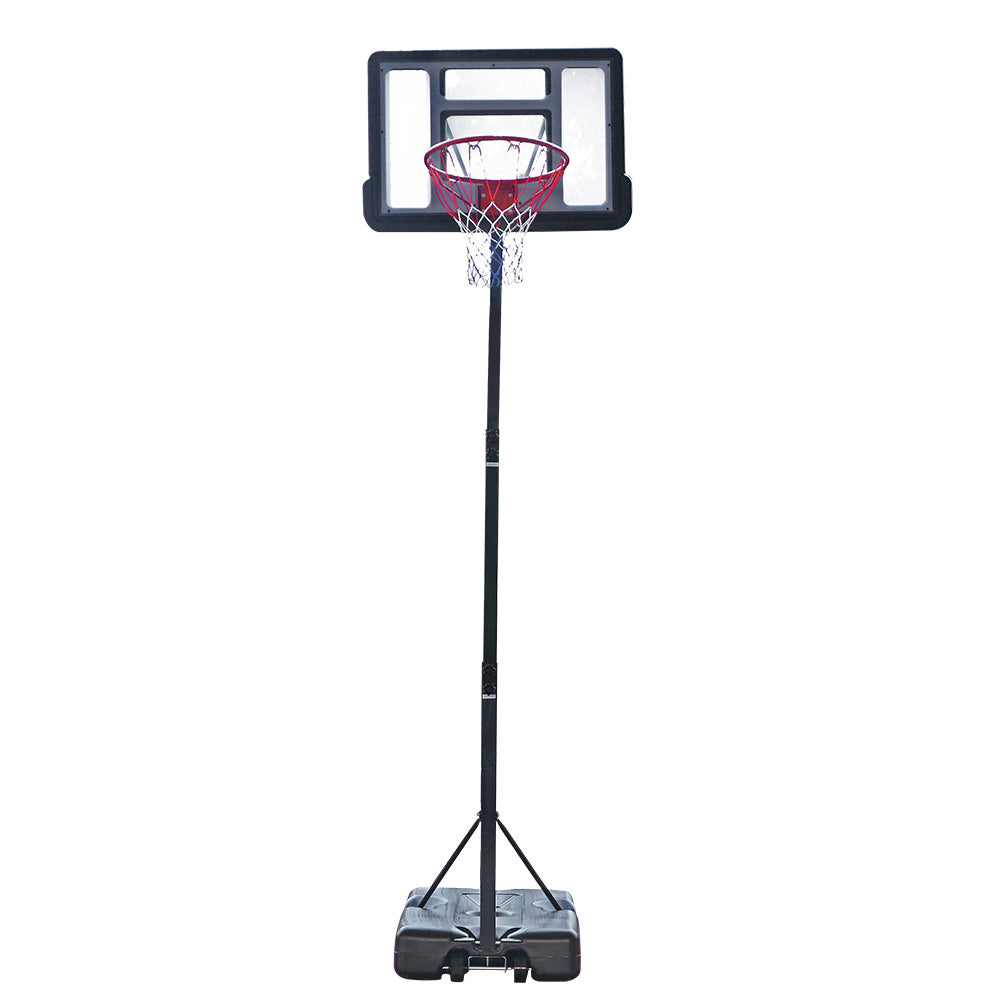 Outdoor Basketball Hoop Stand， Sesslife 7ft-8.5ft Height Adjustable Portable Basketball System w/Wheels and 34 Inch Shatterproof Backboard for Court Backyard， Black and Clear